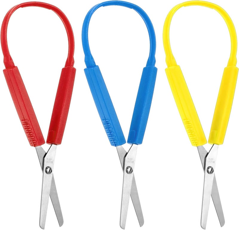 Telooco 3Pcs Loop Scissors Adaptive Design Scissor Colorful Handle Self-Opening Safety Scissors for Kids Children Schools Special Need 5.5 Inch(Red,Blue,Yellow) - Image 1